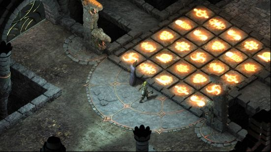 Best games like BG3: A wizard and their companion approach a puzzle in a ruins in Pillars of Eternity.