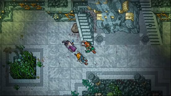 Best MMO games: Tibia. Image shows adventurers approaching a large stone creation.