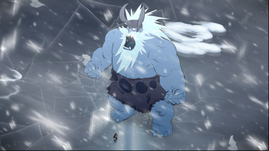 Best viking games: a blue ice giant in Jotun