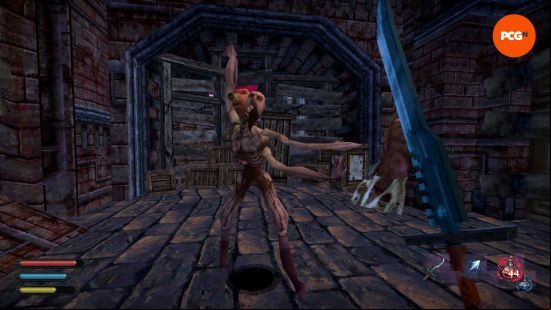Dread Delusion review: a battle against a horribly mutated human with two heads and four arms.