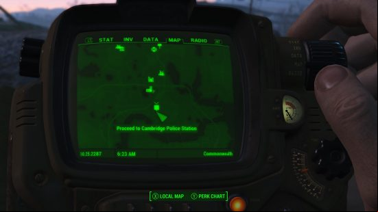 The Cambridge Police Station marked on the Pip-Boy's map section.