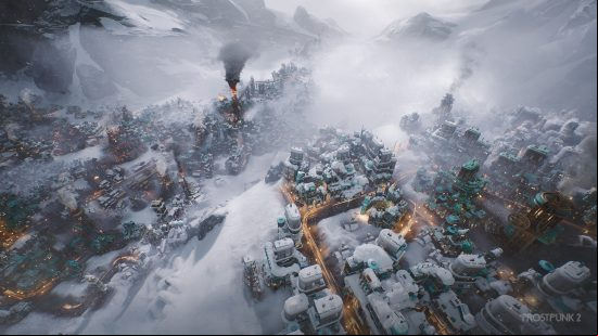 Frostpunk 2 preview: a futuristic city set in the heart of a frozen wasteland.