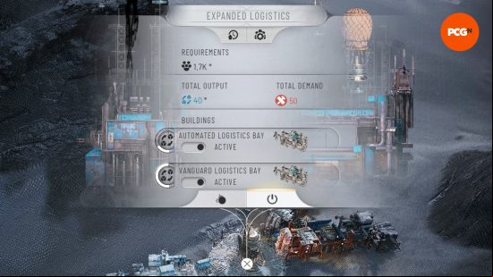 The details of an expanded Logistics District, with 40 Frostpunk 2 Frostland teams.