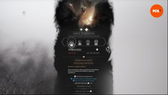 The research project for Scout Headquarters, which indirectly affects Frostpunk 2 Frostland Teams.