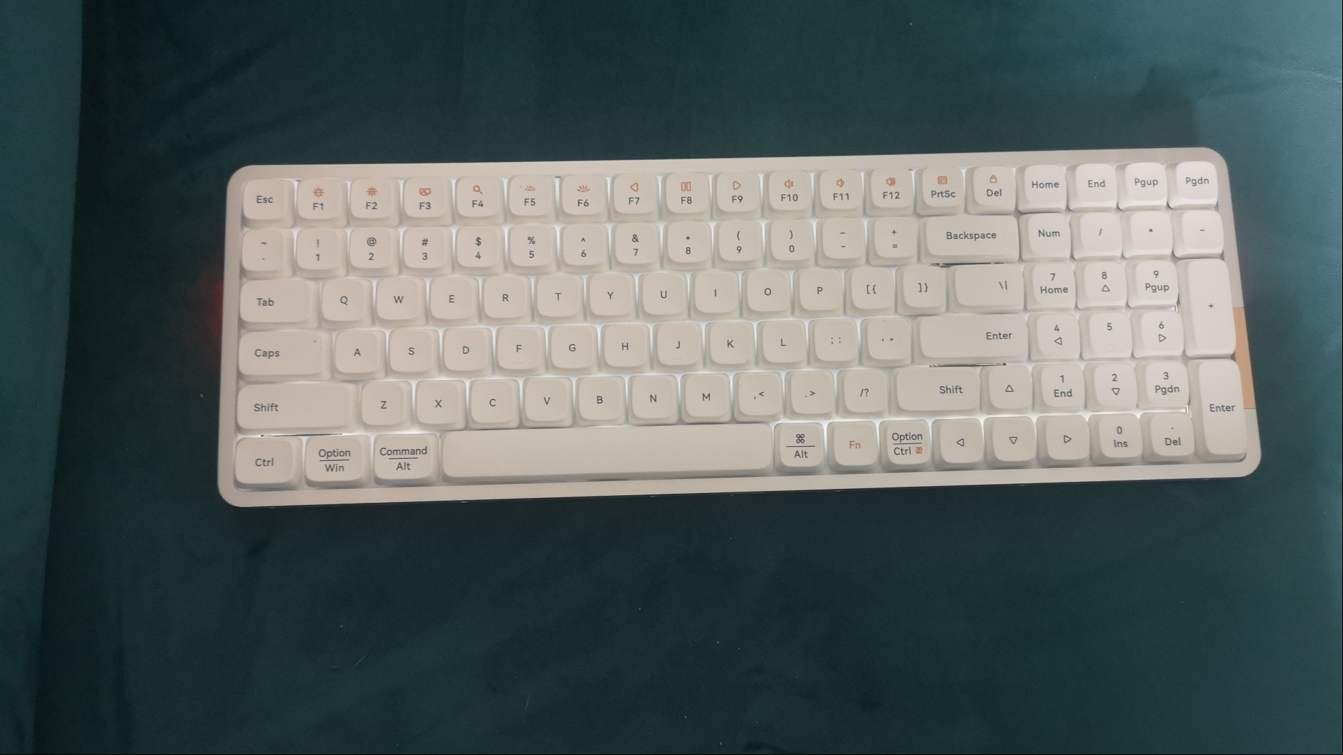 Lofree Flow Mechanical Keyboard review image showing the keyboard from above with the lights on.