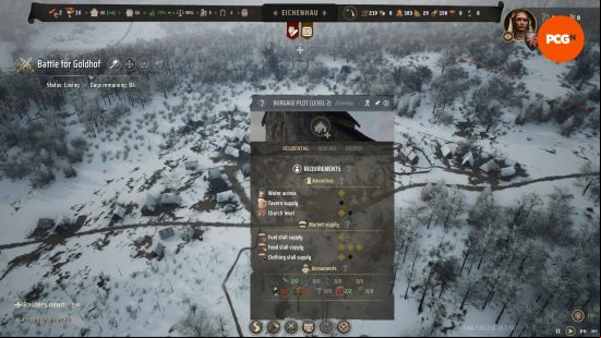 A list of the level 2 requirements for Manor Lords burgage plot upgrade.