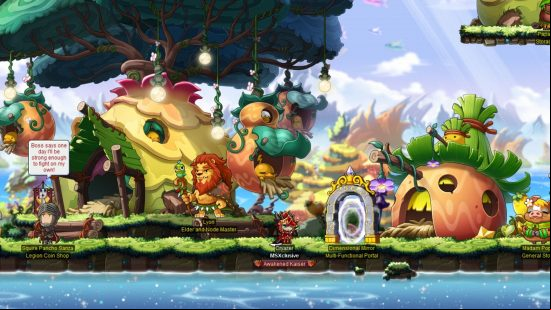 A landscape from Maplestory, a 2D, side-scrolling, free MMO.