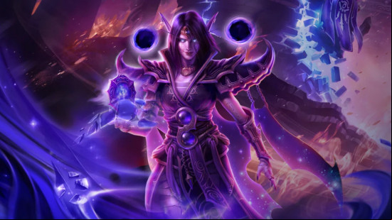 Best new MMOs: A female wizard bathed in purple light wields powerful purple orbs of magic.