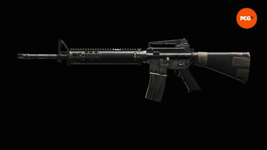 Best XDefiant loadouts: M16A4 inspect screen in the loadout menus on black background