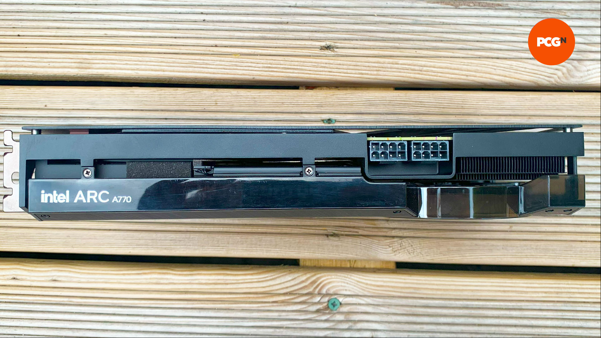 Intel Arc A770 review: Acer Predator BiFrost OC top edge of graphics card with power connectors