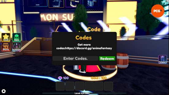 The redeem NPC circle you need to stand on to use Anime Fantasy codes.