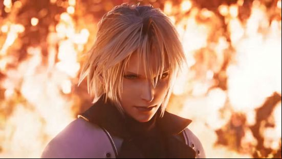 A young Sephiroth smirks against a backdrop of fire in FF7 Ever Crsisi, one of the best gacha games.