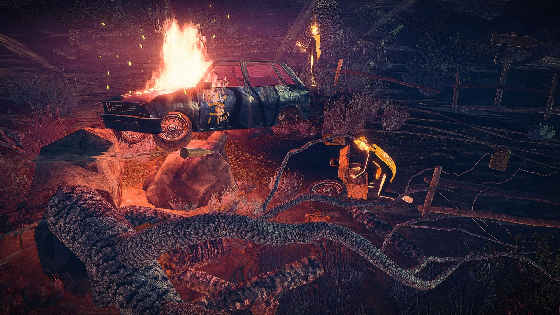 Children of the Sun Steam FPS game: A wrecked car from Steam FPS game Children of the Sun