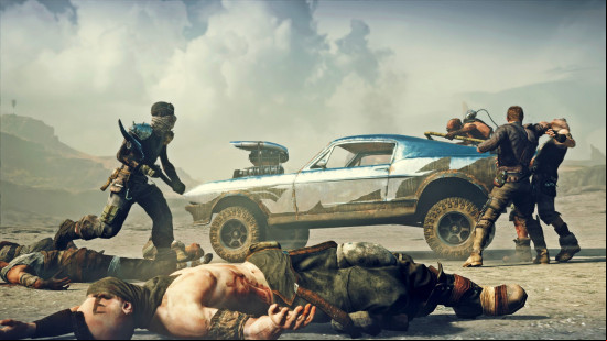 Games like Fallout: Max Rockatansky goes head to head with bandits in The Wasteland, his iconic V8 Interceptor parked nearby, in 2015's Mad Max.