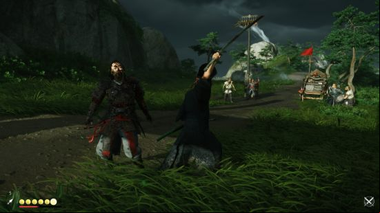 Ghost of Tsushima review: the protagonist slashes an enemy.