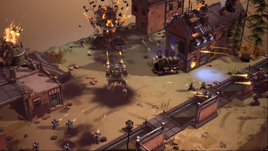 Mechs fighting in Grit and Valor 1949
