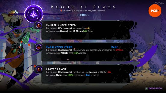 A selection of Chaos's Hades 2 boons.