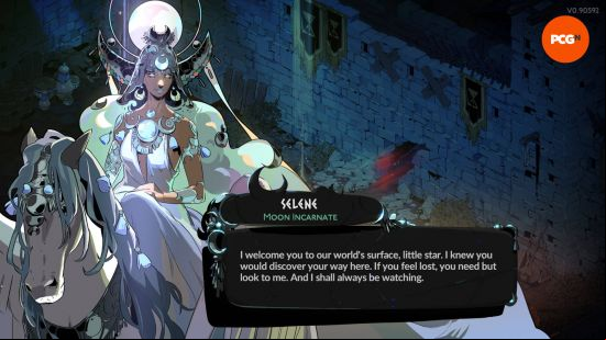 Hades 2 builds - Selene is the titan of the moon and is talking to the player.