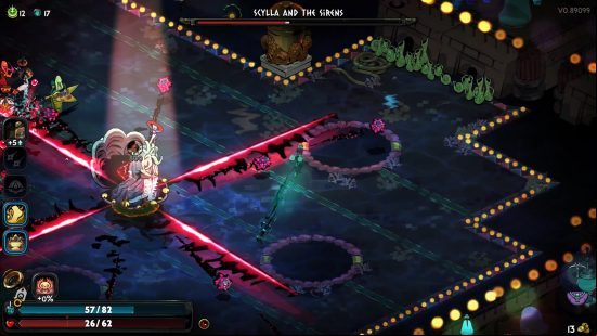 Hades 2 Scylla boss: a giant shelled monster fires red lasers from her shell.