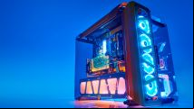This blue and yellow Intel-themed build features two top gaming PCs