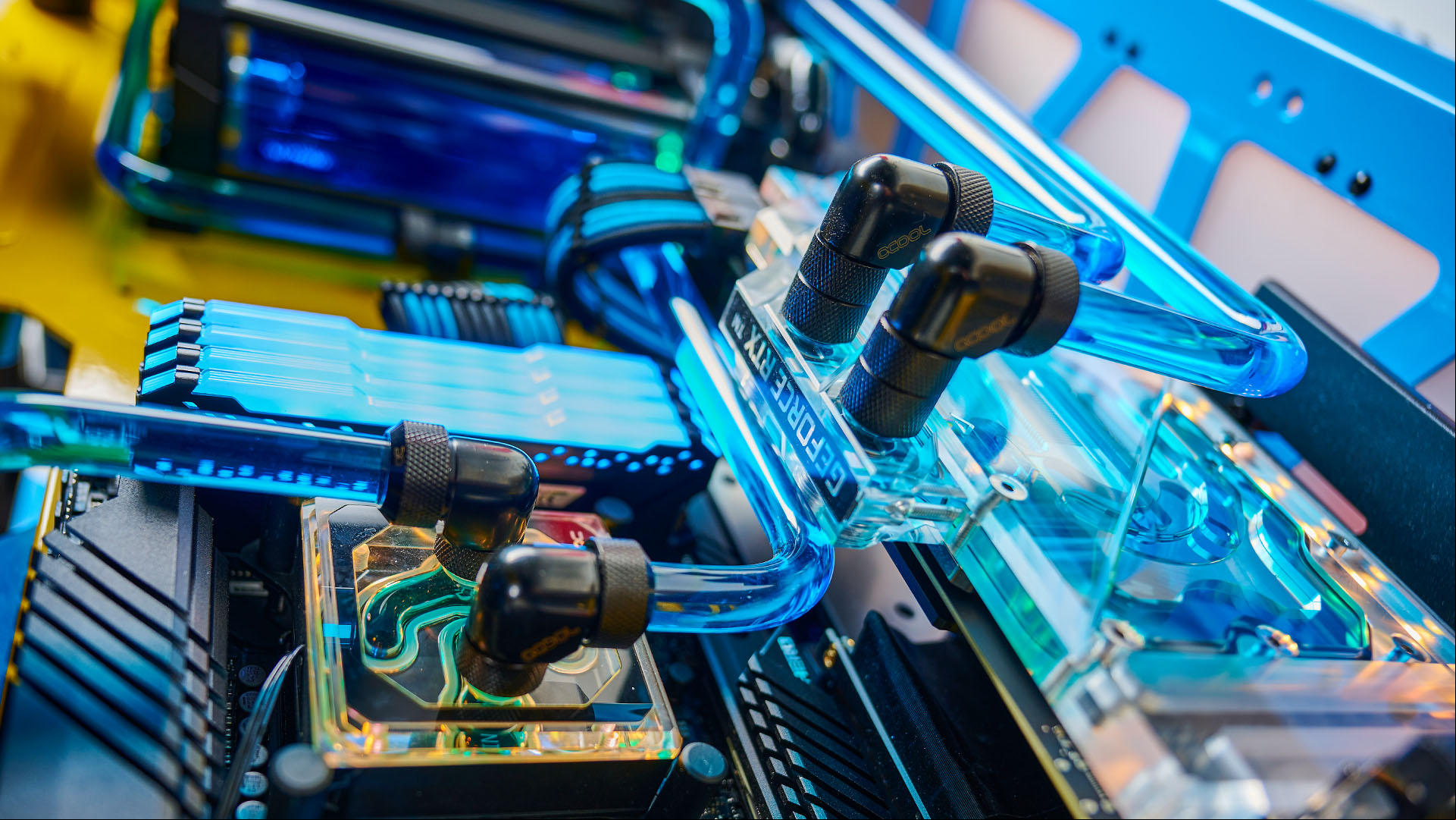 The water-cooling system inside the Intel Gamer Days gaming PC