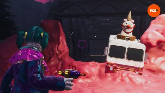 A Klowns looks upon the Terenzi Truck, one of the Killer Klowns from Outer Space exits.