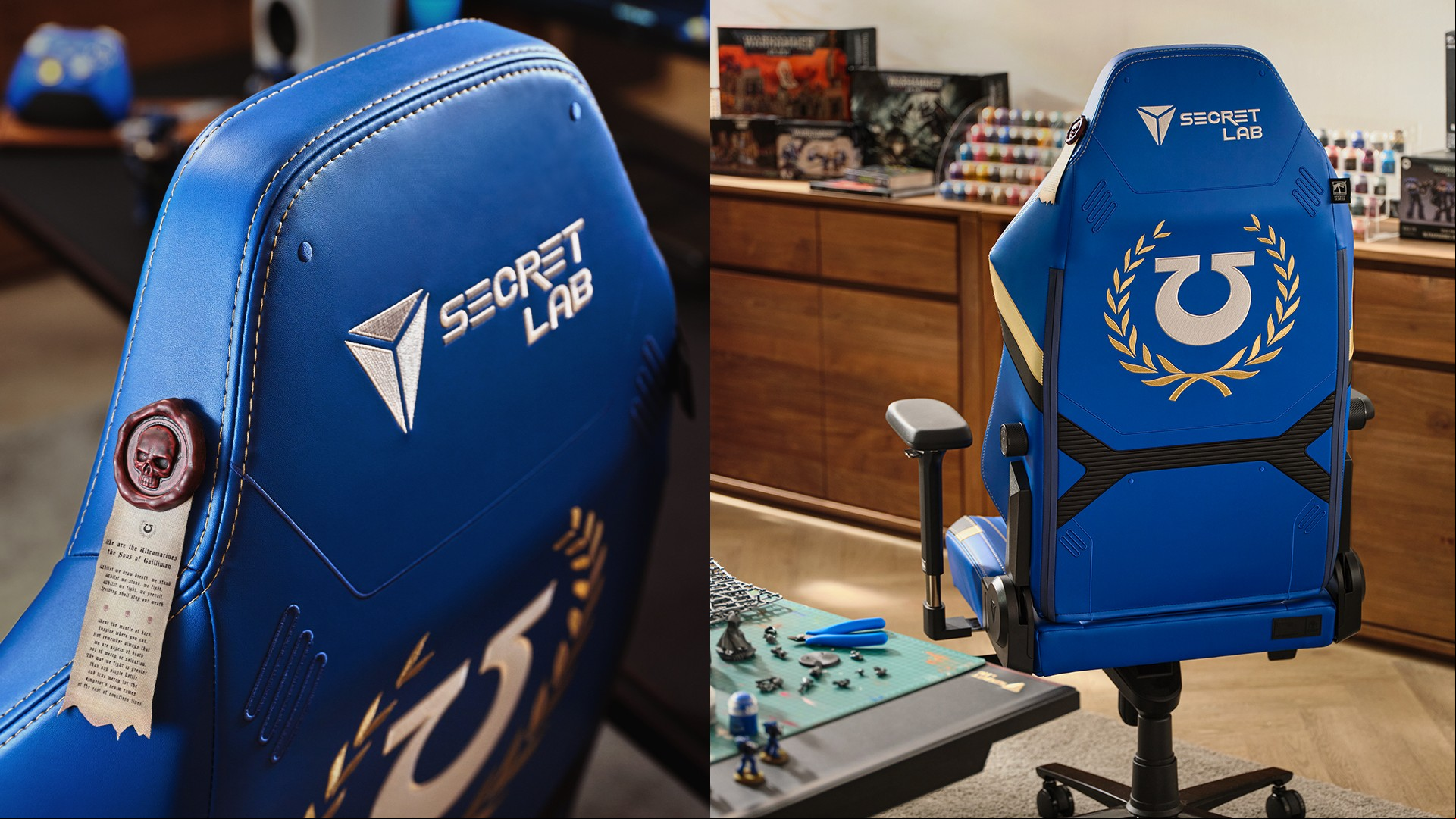 An image of the purity seal on the warhammer 40,000 gaming chair