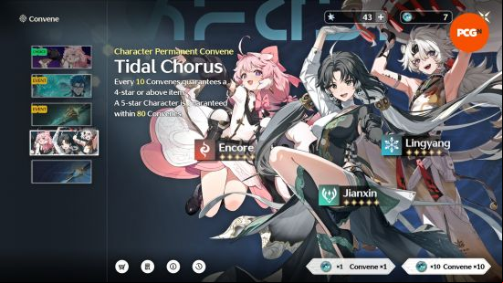 Wuthering Waves banners: The Tidal Chorus permanent character Convene that depicts all the characters that you can pull from the banner together at once.