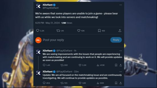 A series of tweets from Ubisoft stating it is working on the problem and will update players shortly.