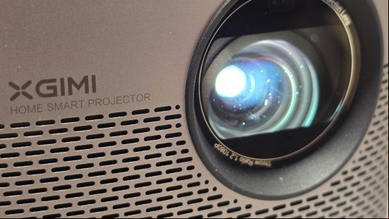 A closeup of the Xgimi Halo+ projector lens