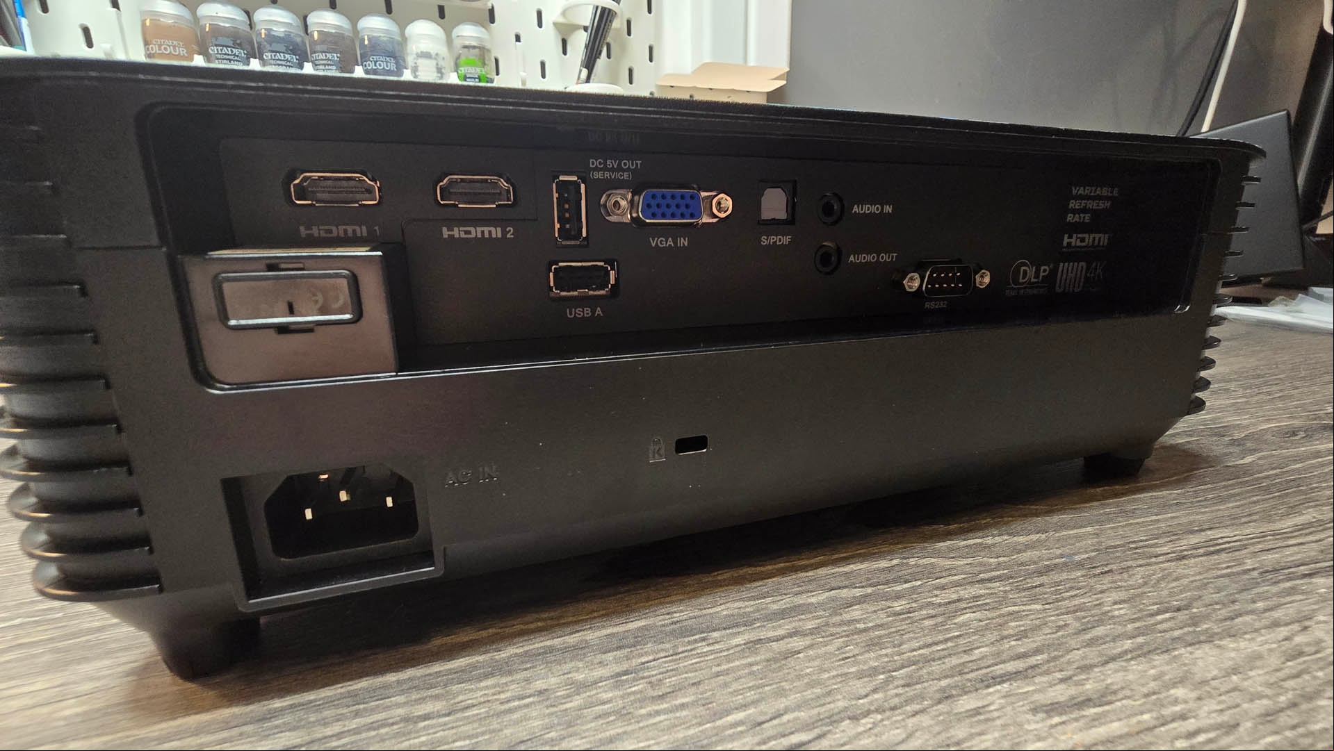 Acer Predator GM712 Projector review image showing the ports on the back.