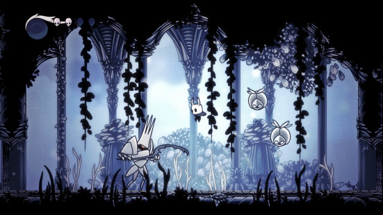 Our plucky hero navigates around hostiles bugs in Hollow Knight, one of the best platform games.
