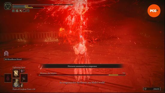 using bloodmoon ritual on messmer from elden ring to make him bleed