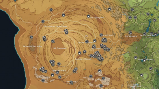 All Genshin Impact Sand Grease Pupa locations on an interactive map shot
