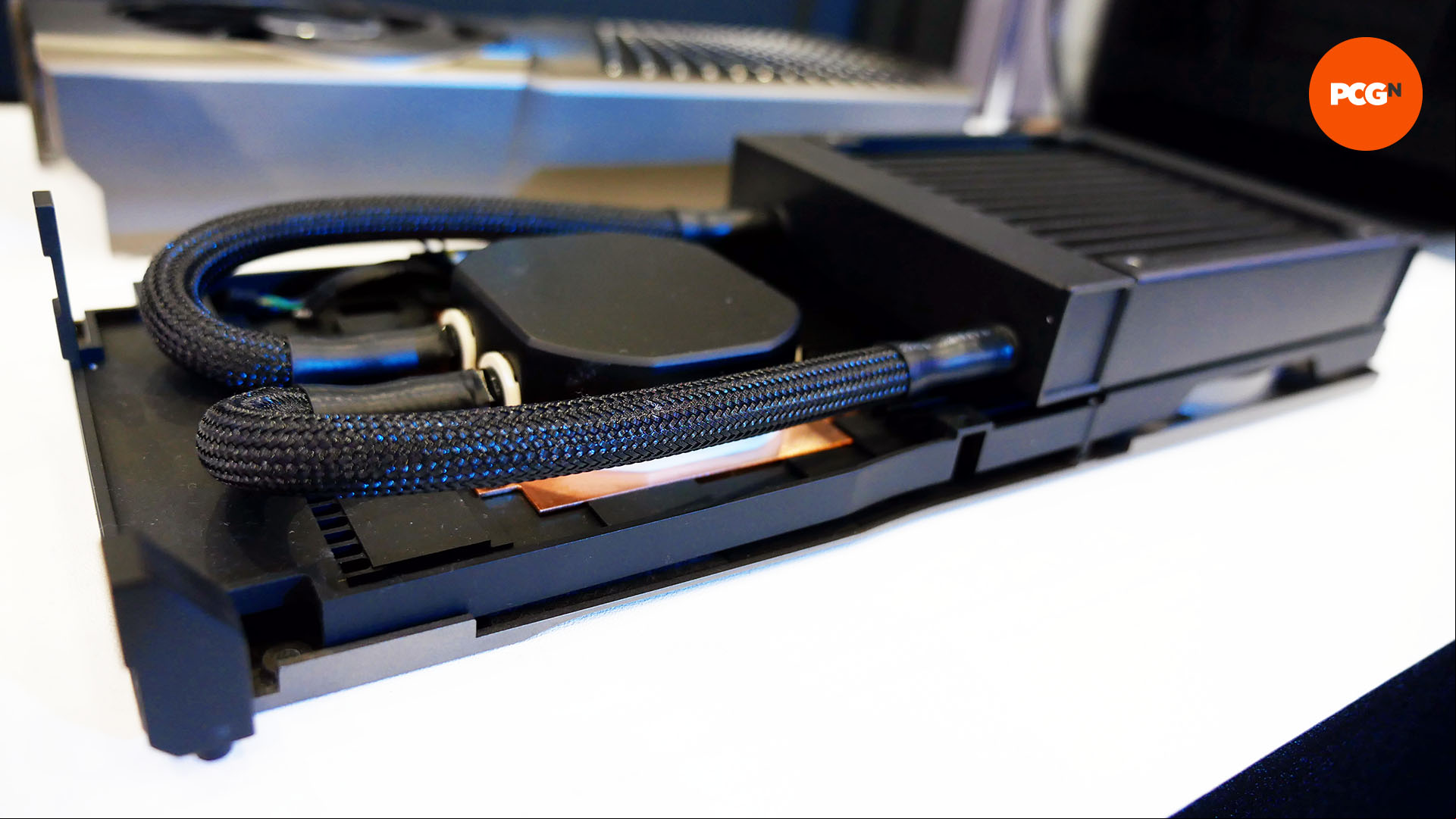 MSI GeForce RTX 4080 Super 16G Expert Fuzion: Cooler design with radiator and pump at Computex 2024