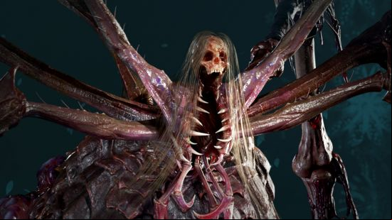 A horrifying skeletal spider, an Arachsiam, one of the Once Human monsters.