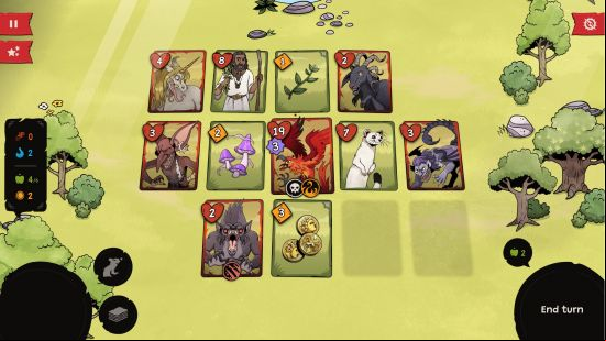 A series of cards are laid out in a grid in the Pyrene Steam Next Fest demo.