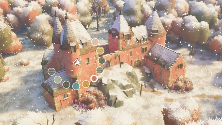 Tiny Glade - A castle built in a snowy forest clearing.