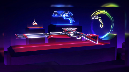 Valorant skins RGZ 11z Pro Episode 9: a colorful karambit, Outlaw, and Sheriff can be seen