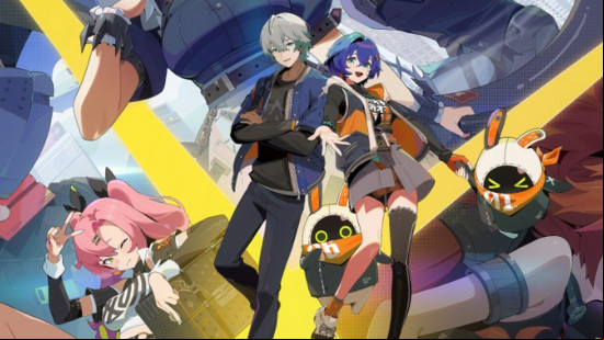 Some of the cast of Zenless Zone Zero together in one chaotic promotional image.