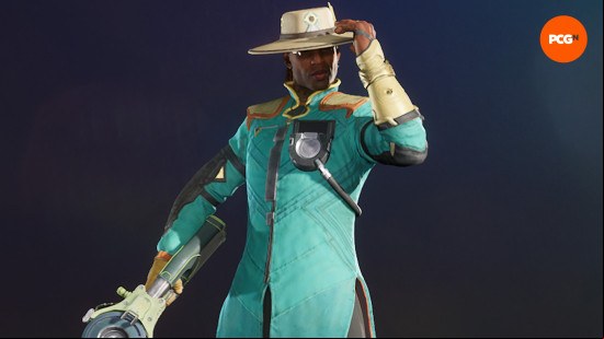 Concord characters: a man weaing a teal tunic and a beige hat