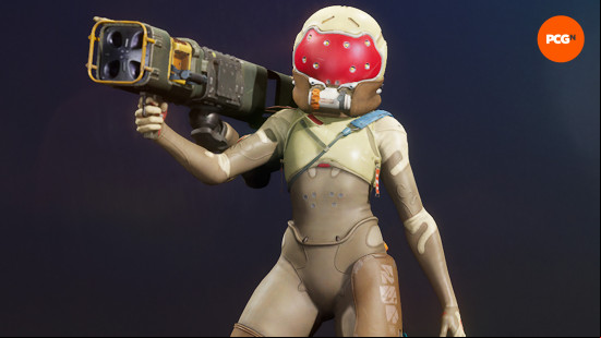 Concord characters: a rocket launcher-wielding Freegunner wearing a beige and red helmet