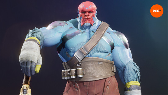 Concord characters: a muscular blue alien with a red face and blue facial hair