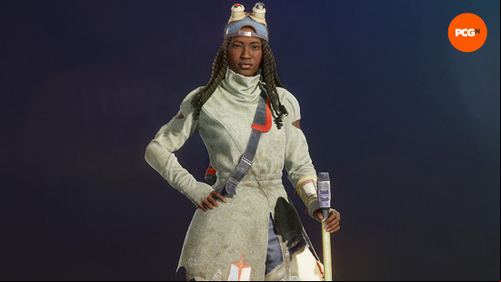 Concord characters: a woman with long, curled hair wearing a beige outfit and goggles