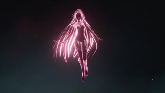 A floating humanoid, By The Wind, one of the Once Human Deviants, glows pink.