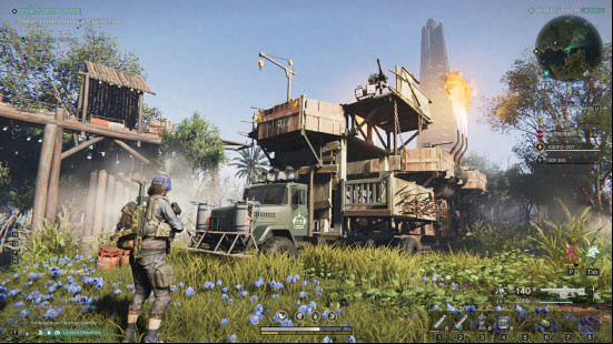Once Human server status: a ramshackle base built on the flatbed of a truck.