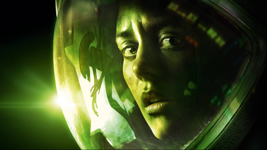 Alien Isolation: A woman wearing a space suit looks out in fear as the shadow of a Xenomorph from Alien moves past it