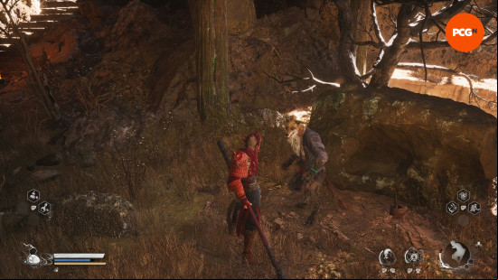 How to increase stats in Black Myth Wukong: Xu Dog as he appears in Yellow Wind Ridge the at the beginning of his questline.