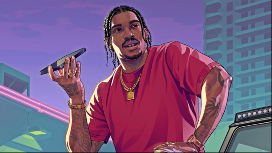 GTA 6 cheats: Dre-Quan Priest sits on the hood of his jeep as he holds a conversation on speakerphone.