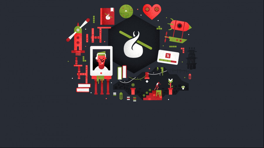Humble Bundle artwork with gamer imagery.